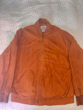 Real Clothes Vintage Brown Suede Leather Bomber Jacket Korea Men’s Large L